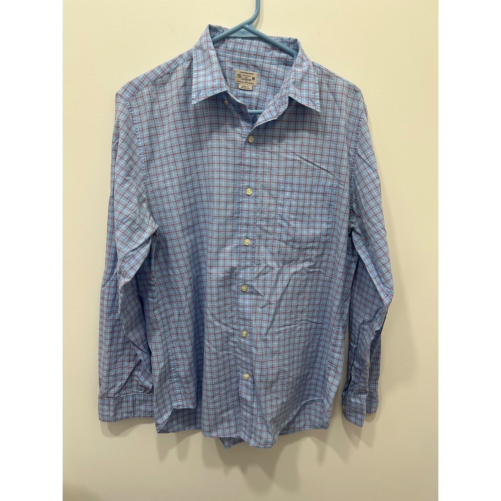 J.Crew Button Down Mens Medium Blue Red Plaid Lightweight Cotton Tailored By